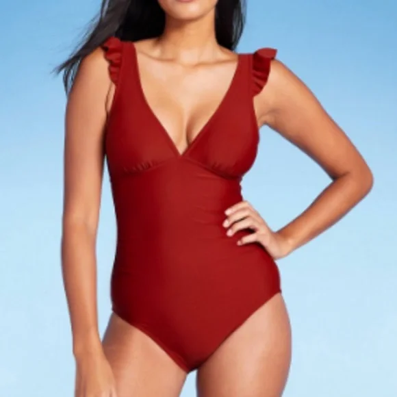 Kona Sol Ruffle Shoulder Bathing Suit - Picture 2 of 8